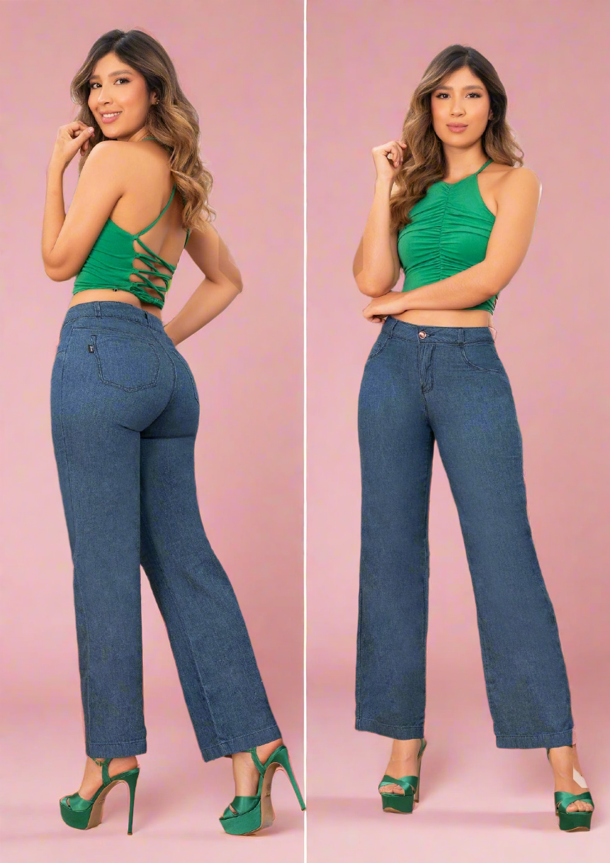 W-329 100% Authentic Colombian Push Up CHAMBRAY (Tummy Control, High Waist, Wide Leg)